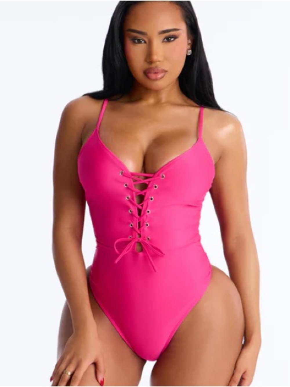 Eve Fuschia Lace-Up One-Piece Swimsuit NEW 🏷️